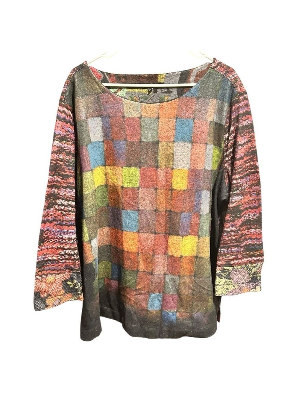 JOHN MARK Abstract Colorblock Pixilated Tunic Sweater Plus Size 2X